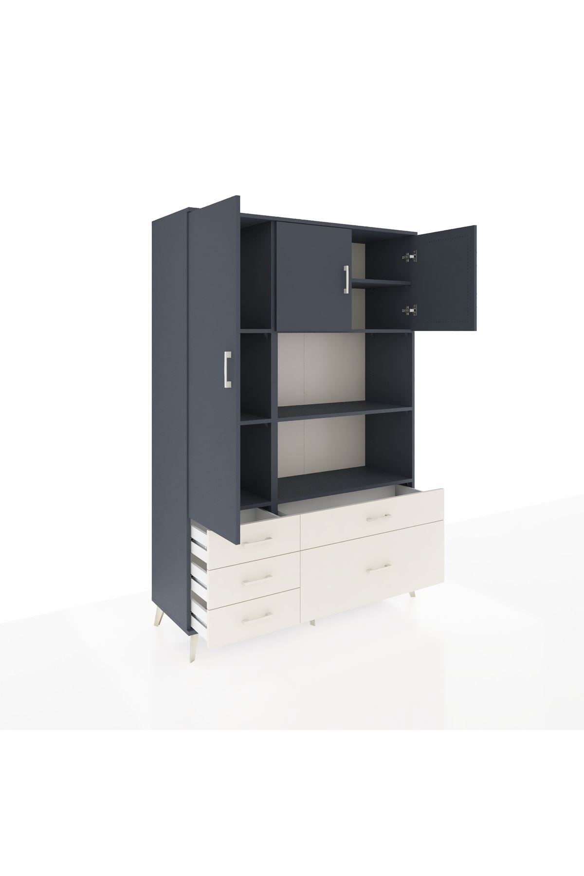 Hyperion Dolap 7 Raflı 5 Çekmeceli 3 Kapaklı 132x44x195 Antrasit-Antrasit/Aytaşı