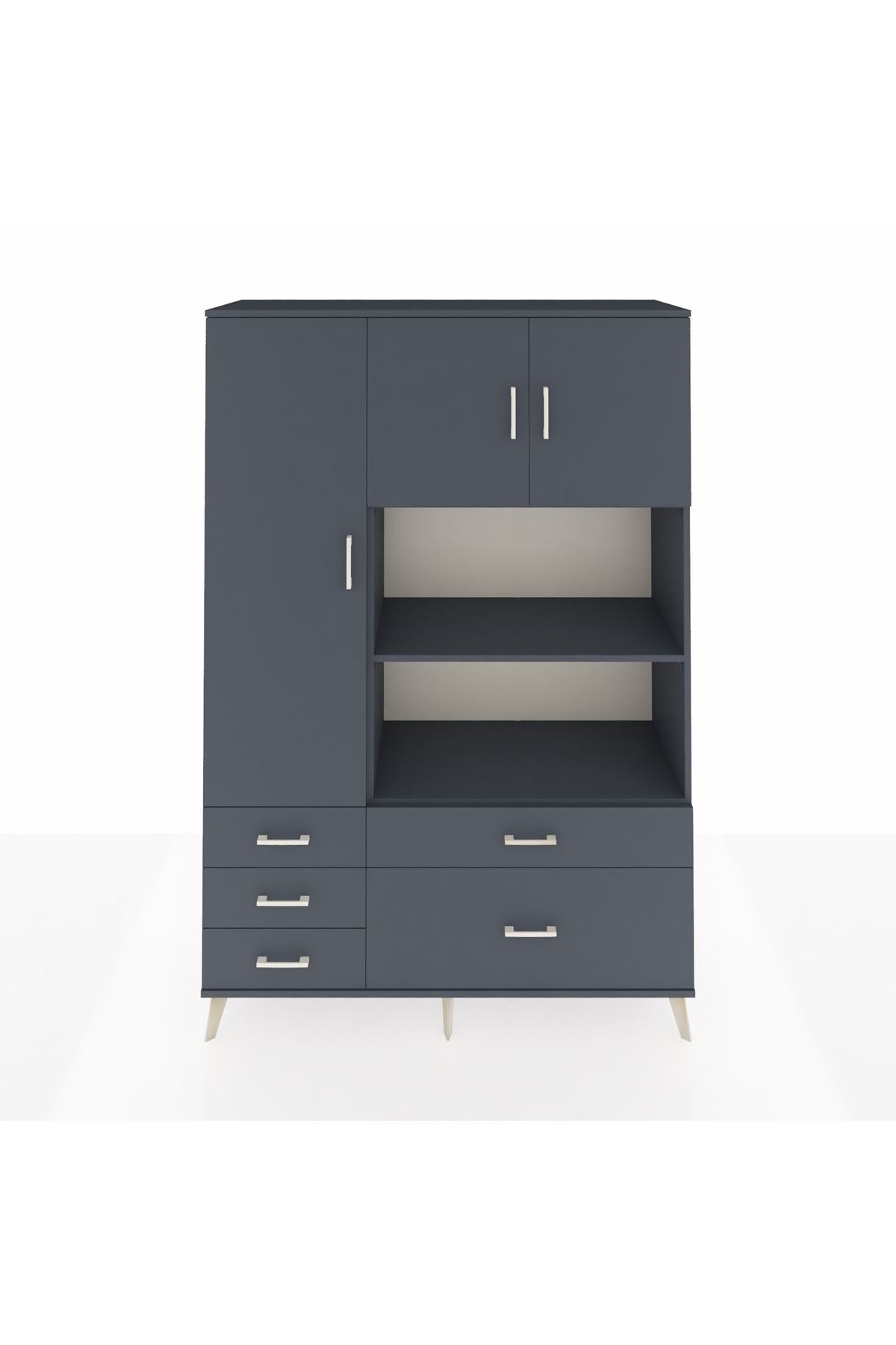 Hyperion Dolap 7 Raflı 5 Çekmeceli 3 Kapaklı 132x44x195 Antrasit-Antrasit/Antrasit
