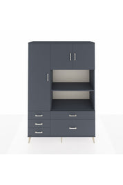 Hyperion Dolap 7 Raflı 5 Çekmeceli 3 Kapaklı 132x44x195 Antrasit-Antrasit/Antrasit