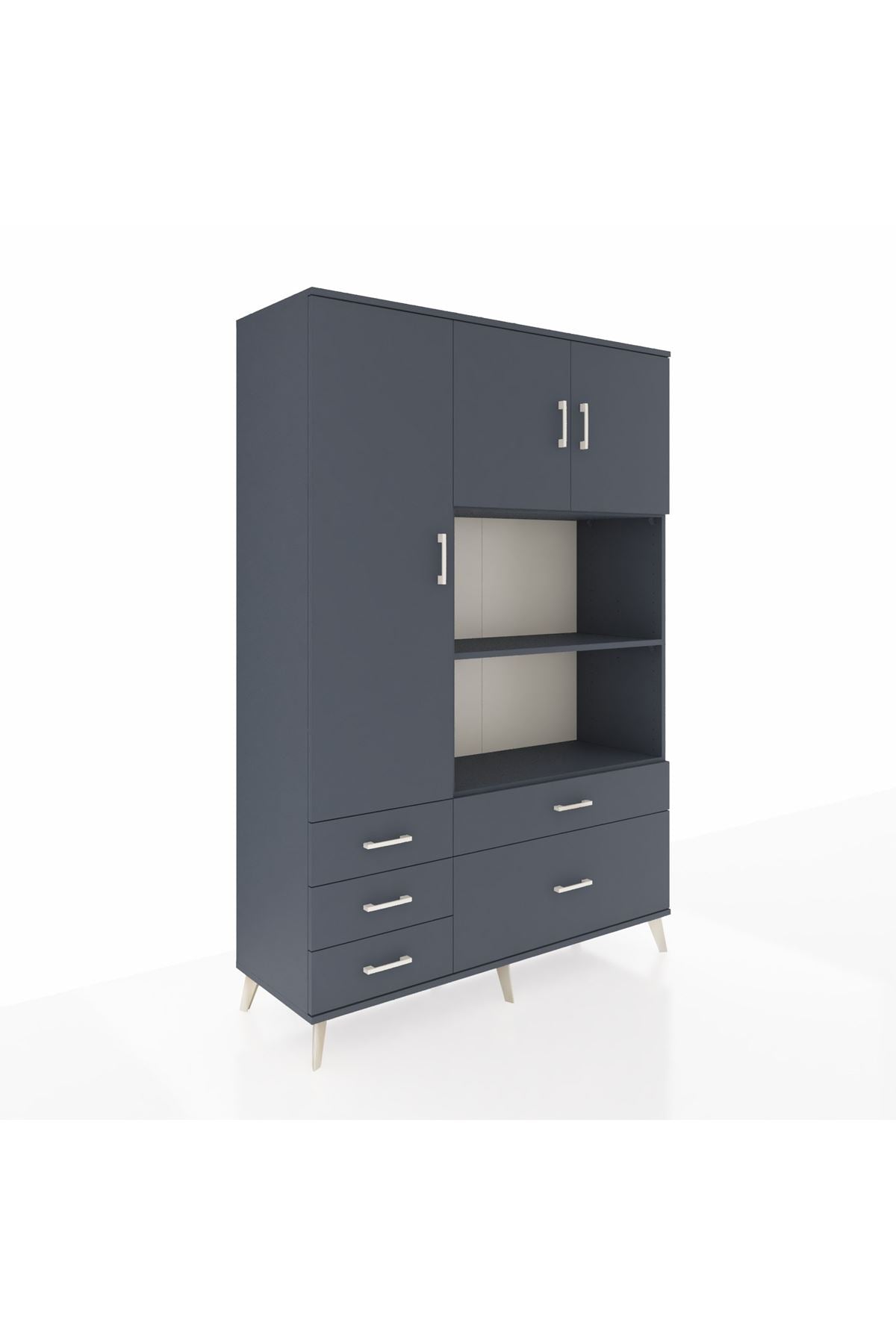 Hyperion Dolap 7 Raflı 5 Çekmeceli 3 Kapaklı 132x44x195 Antrasit-Antrasit/Antrasit