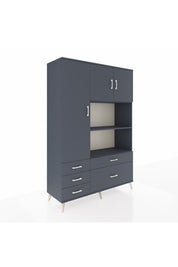 Hyperion Dolap 7 Raflı 5 Çekmeceli 3 Kapaklı 132x44x195 Antrasit-Antrasit/Antrasit