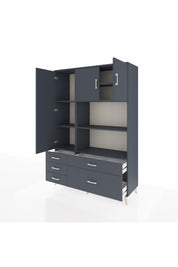 Hyperion Dolap 7 Raflı 5 Çekmeceli 3 Kapaklı 132x44x195 Antrasit-Antrasit/Antrasit