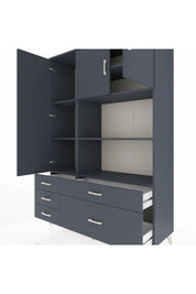 Hyperion Dolap 7 Raflı 5 Çekmeceli 3 Kapaklı 132x44x195 Antrasit-Antrasit/Antrasit