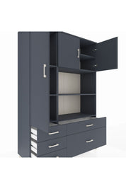 Hyperion Dolap 7 Raflı 5 Çekmeceli 3 Kapaklı 132x44x195 Antrasit-Antrasit/Antrasit