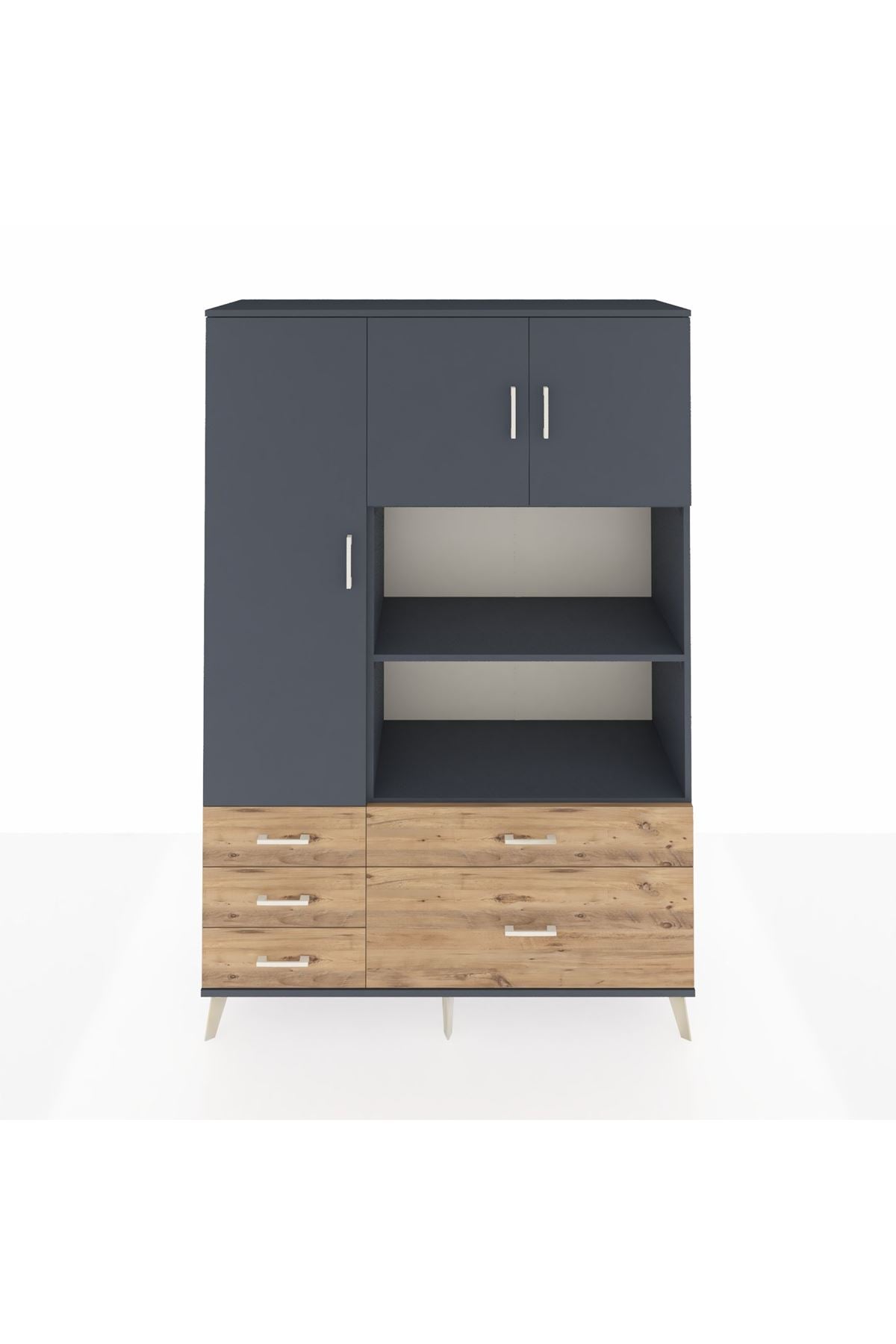 Hyperion Dolap 7 Raflı 5 Çekmeceli 3 Kapaklı 132x44x195 Antrasit-Antrasit/Çam