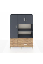 Hyperion Dolap 7 Raflı 5 Çekmeceli 3 Kapaklı 132x44x195 Antrasit-Antrasit/Çam