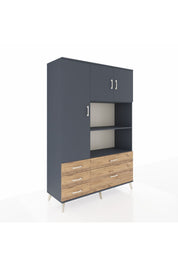Hyperion Dolap 7 Raflı 5 Çekmeceli 3 Kapaklı 132x44x195 Antrasit-Antrasit/Çam