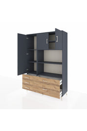 Hyperion Dolap 7 Raflı 5 Çekmeceli 3 Kapaklı 132x44x195 Antrasit-Antrasit/Çam