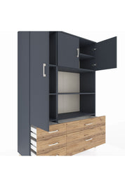 Hyperion Dolap 7 Raflı 5 Çekmeceli 3 Kapaklı 132x44x195 Antrasit-Antrasit/Çam