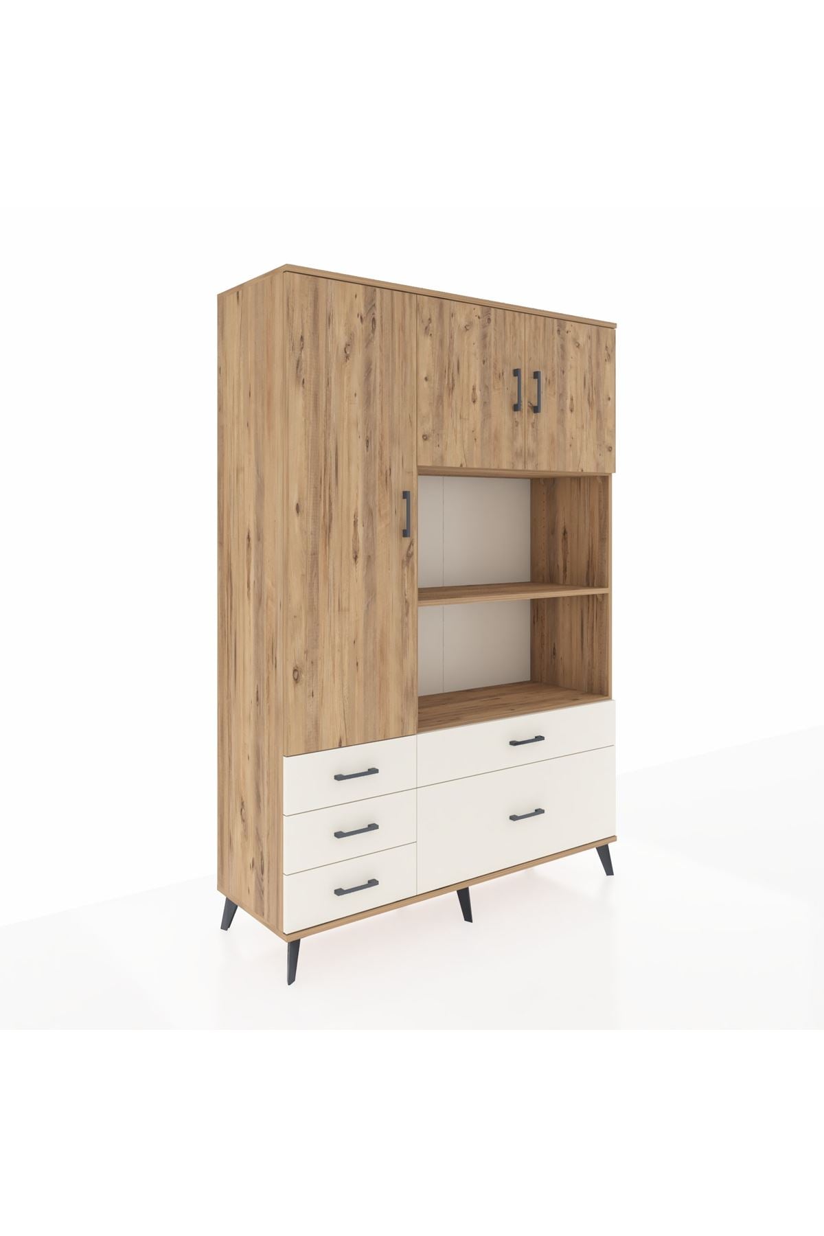 Hyperion Dolap 7 Raflı 5 Çekmeceli 3 Kapaklı 132x44x195 Çam-Çam/Aytaşı