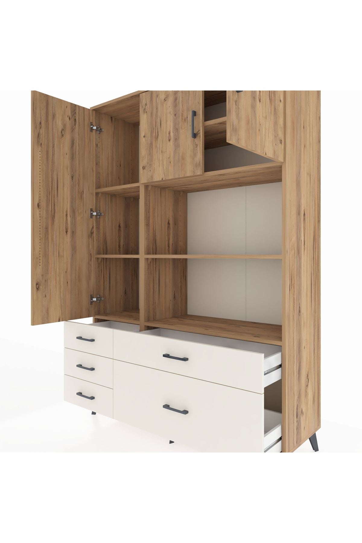 Hyperion Dolap 7 Raflı 5 Çekmeceli 3 Kapaklı 132x44x195 Çam-Çam/Aytaşı