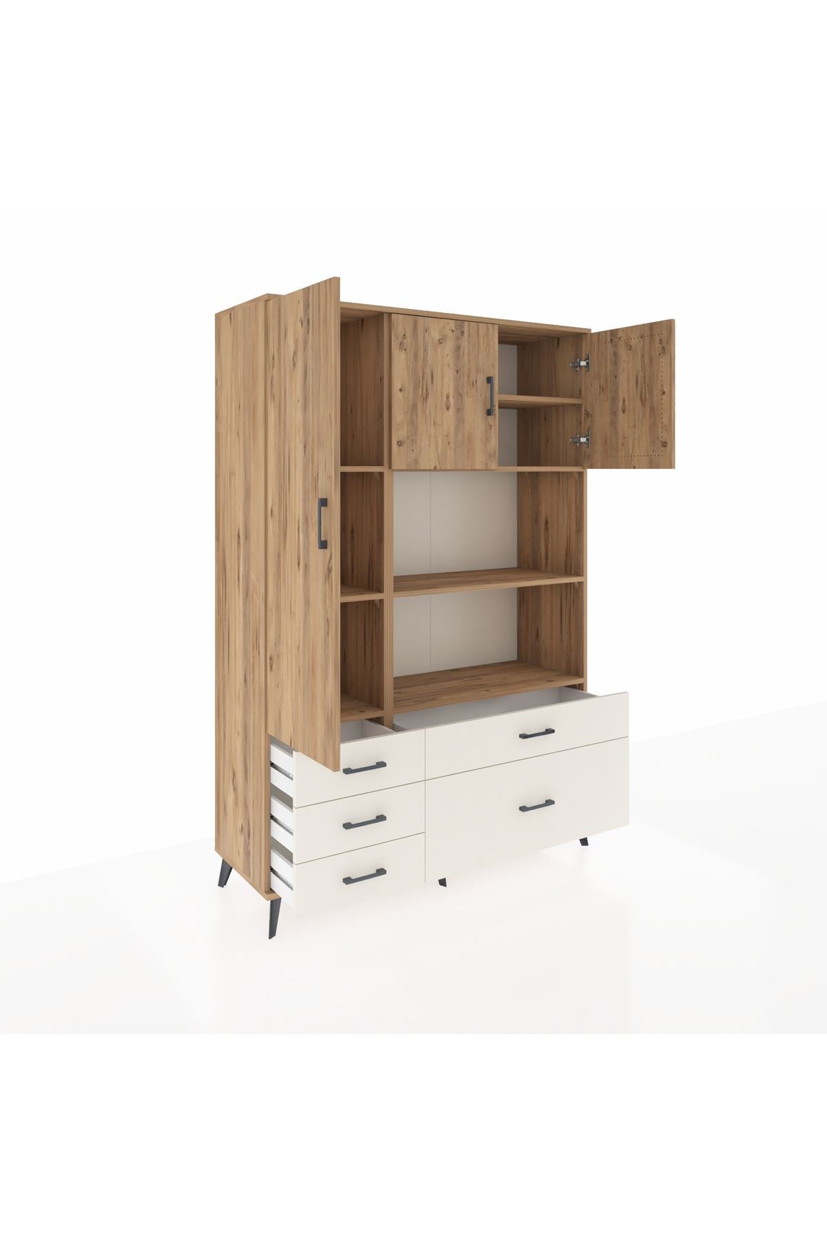 Hyperion Dolap 7 Raflı 5 Çekmeceli 3 Kapaklı 132x44x195 Çam-Çam/Aytaşı