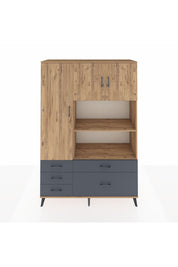 Hyperion Dolap 7 Raflı 5 Çekmeceli 3 Kapaklı 132x44x195 Çam-Çam/Antrasit