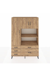Hyperion Dolap 7 Raflı 5 Çekmeceli 3 Kapaklı 132x44x195 Çam-Çam/Çam