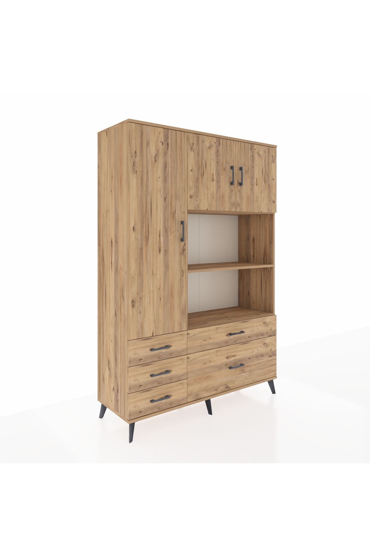 Hyperion Dolap 7 Raflı 5 Çekmeceli 3 Kapaklı 132x44x195 Çam-Çam/Çam