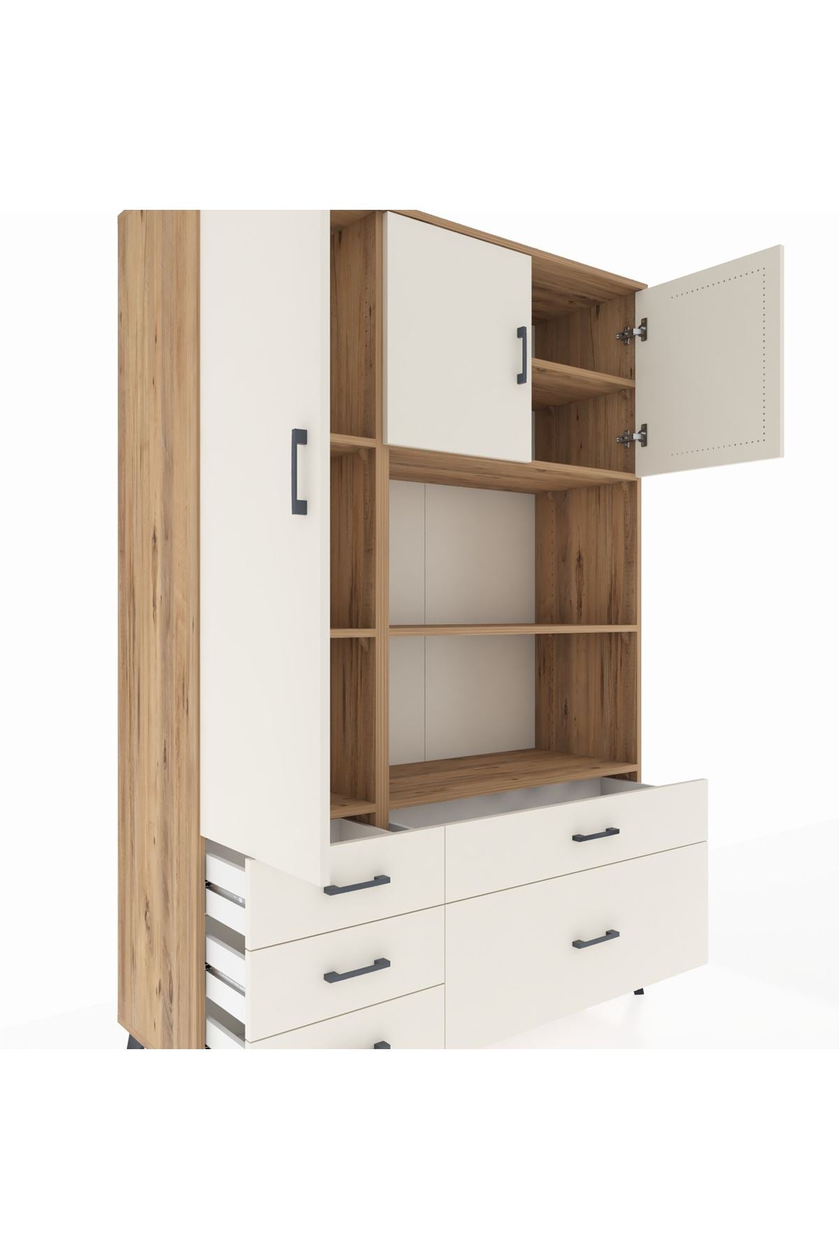 Hyperion Dolap 7 Raflı 5 Çekmeceli 3 Kapaklı 132x44x195 Çam-Aytaşı/Aytaşı