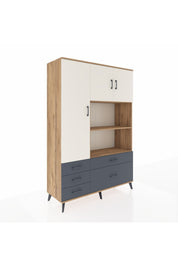 Hyperion Dolap 7 Raflı 5 Çekmeceli 3 Kapaklı 132x44x195 Çam-Aytaşı/Antrasit