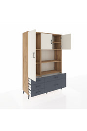 Hyperion Dolap 7 Raflı 5 Çekmeceli 3 Kapaklı 132x44x195 Çam-Aytaşı/Antrasit