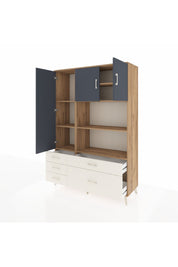 Hyperion Dolap 7 Raflı 5 Çekmeceli 3 Kapaklı 132x44x195 Çam-Antrasit/Aytaşı