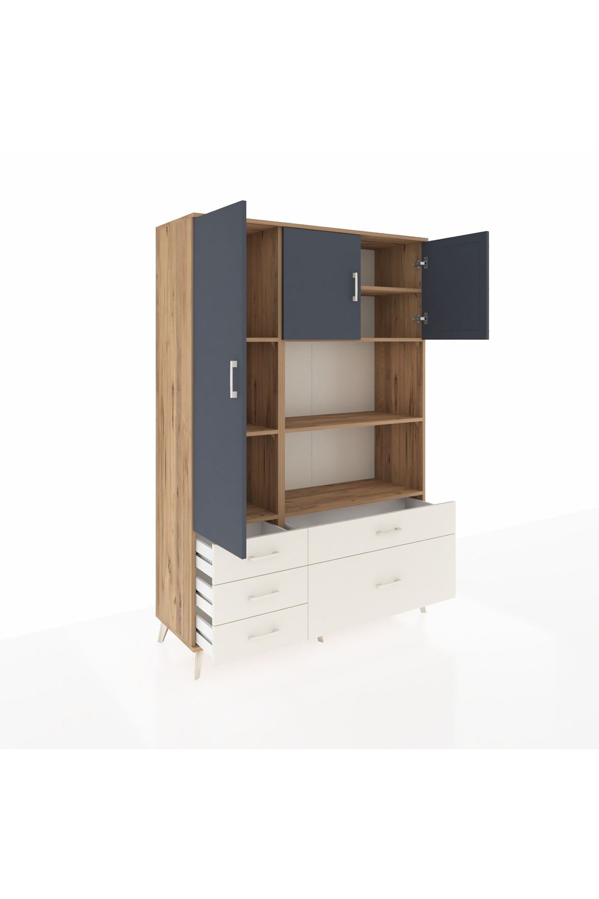 Hyperion Dolap 7 Raflı 5 Çekmeceli 3 Kapaklı 132x44x195 Çam-Antrasit/Aytaşı