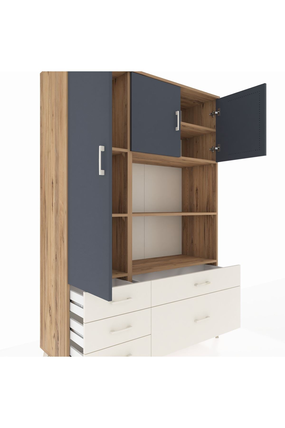 Hyperion Dolap 7 Raflı 5 Çekmeceli 3 Kapaklı 132x44x195 Çam-Antrasit/Aytaşı