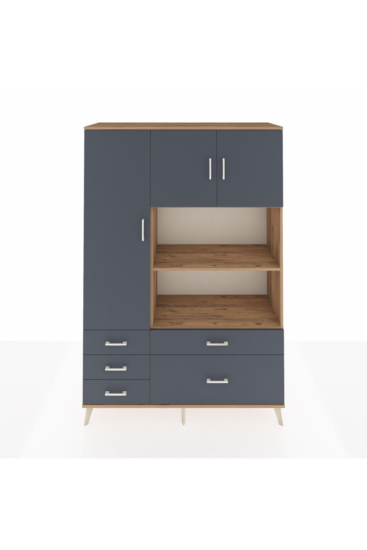 Hyperion Dolap 7 Raflı 5 Çekmeceli 3 Kapaklı 132x44x195 Çam-Antrasit/Antrasit