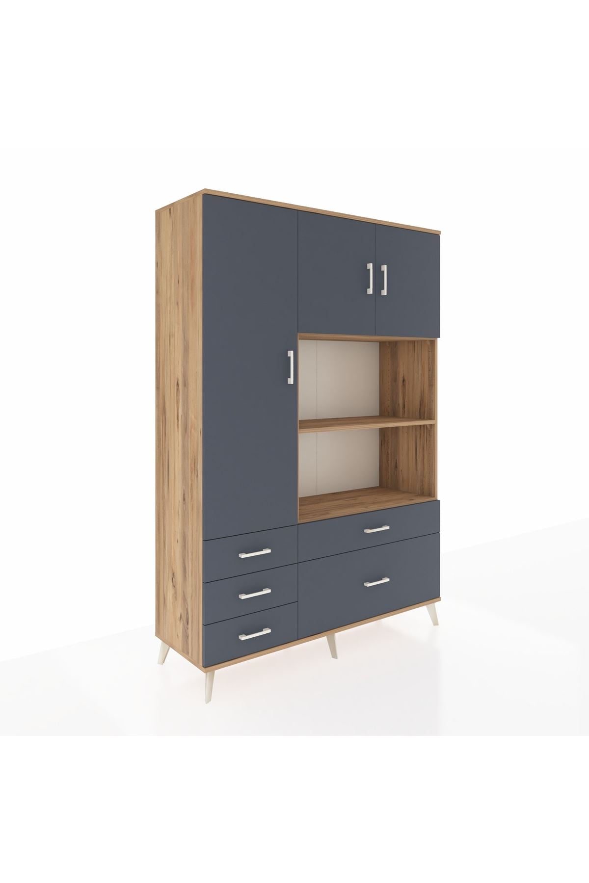 Hyperion Dolap 7 Raflı 5 Çekmeceli 3 Kapaklı 132x44x195 Çam-Antrasit/Antrasit