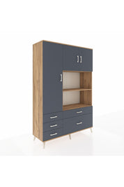 Hyperion Dolap 7 Raflı 5 Çekmeceli 3 Kapaklı 132x44x195 Çam-Antrasit/Antrasit