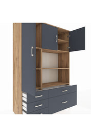 Hyperion Dolap 7 Raflı 5 Çekmeceli 3 Kapaklı 132x44x195 Çam-Antrasit/Antrasit