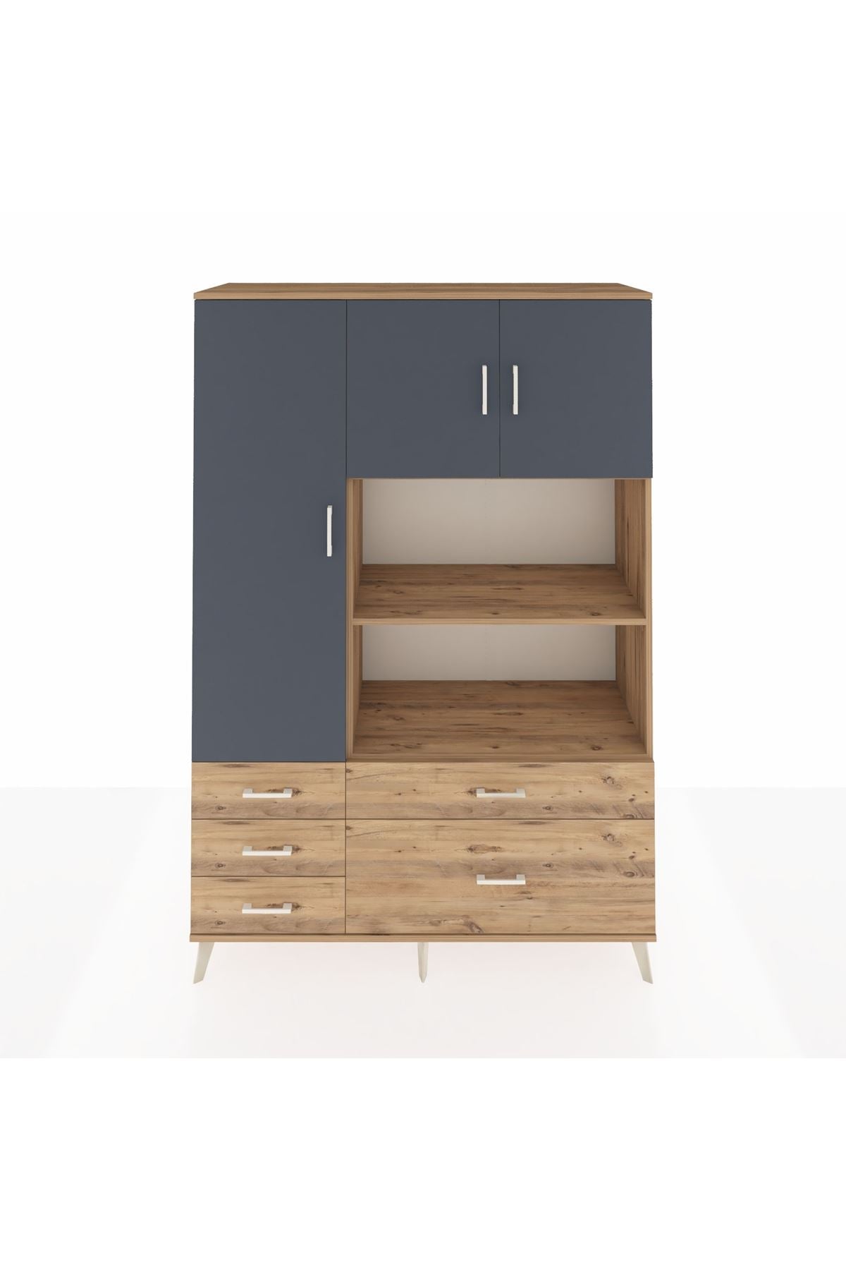 Hyperion Dolap 7 Raflı 5 Çekmeceli 3 Kapaklı 132x44x195 Çam-Antrasit/Çam