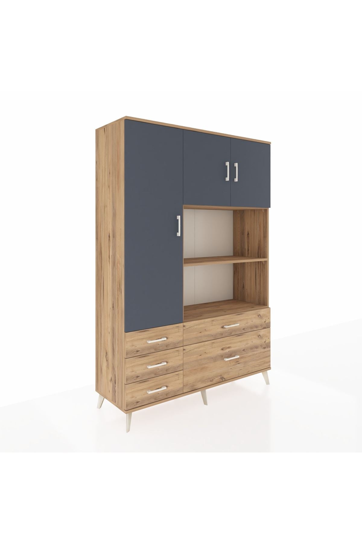 Hyperion Dolap 7 Raflı 5 Çekmeceli 3 Kapaklı 132x44x195 Çam-Antrasit/Çam