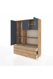 Hyperion Dolap 7 Raflı 5 Çekmeceli 3 Kapaklı 132x44x195 Çam-Antrasit/Çam