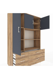 Hyperion Dolap 7 Raflı 5 Çekmeceli 3 Kapaklı 132x44x195 Çam-Antrasit/Çam