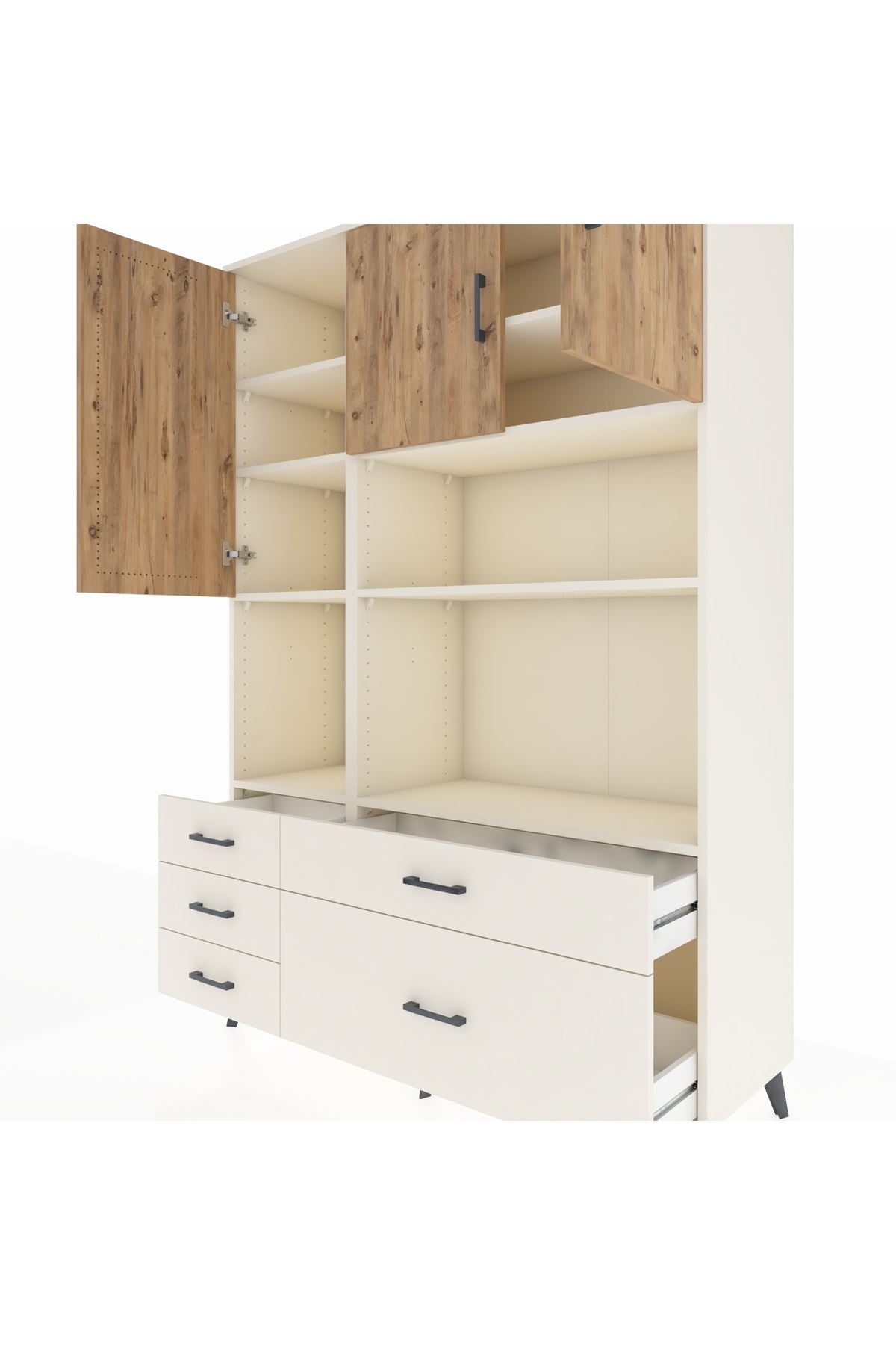 Hyperion Dolap 8 Raflı 5 Çekmeceli 3 Kapaklı 132x44x195 Aytaşı-Çam/Aytaşı