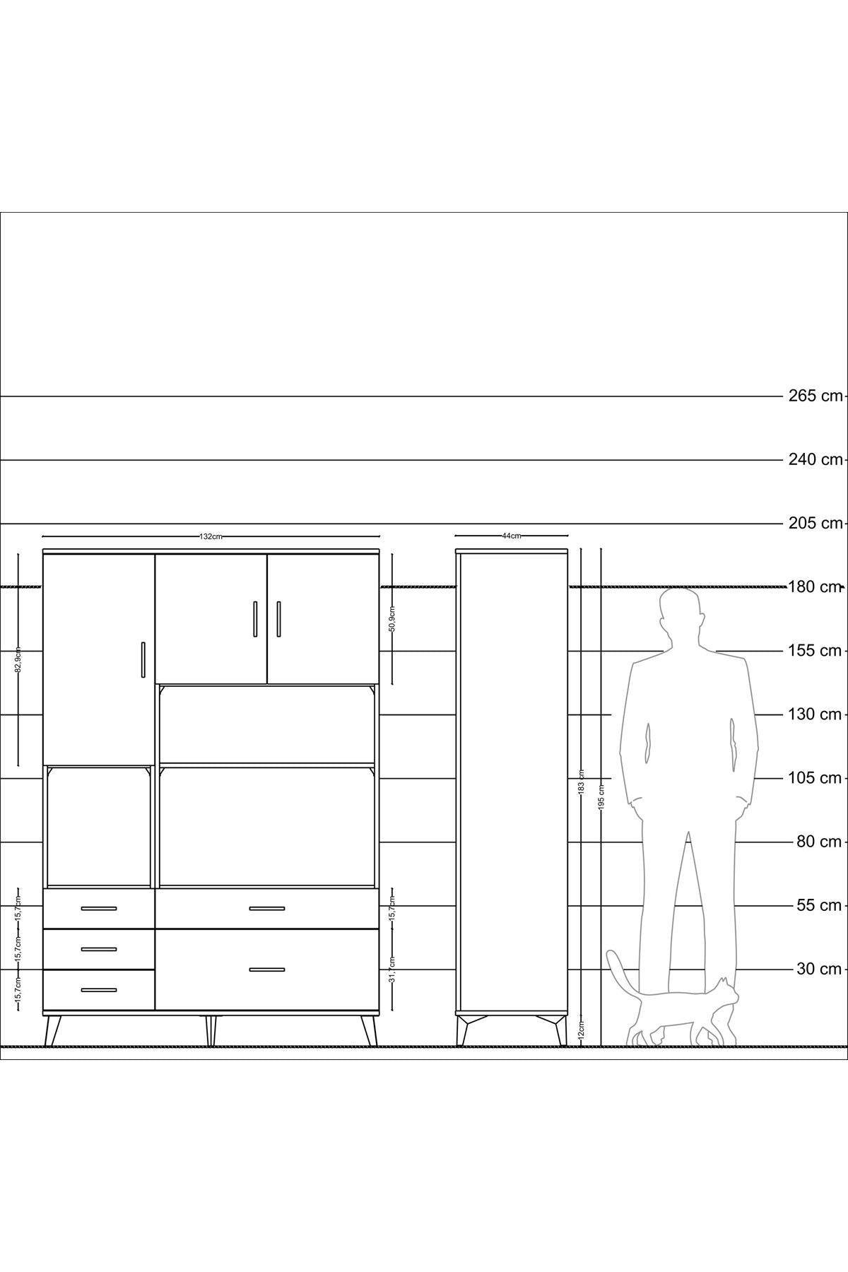 Hyperion Dolap 8 Raflı 5 Çekmeceli 3 Kapaklı 132x44x195 Aytaşı-Çam/Aytaşı