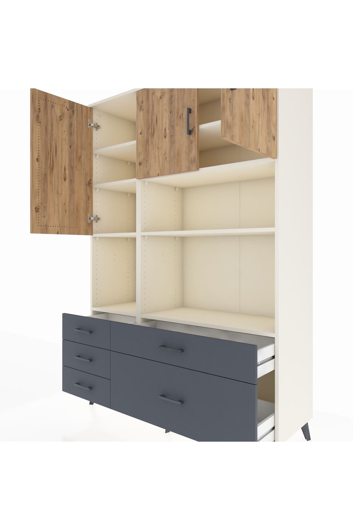 Hyperion Dolap 8 Raflı 5 Çekmeceli 3 Kapaklı 132x44x195 Aytaşı-Çam/Antrasit