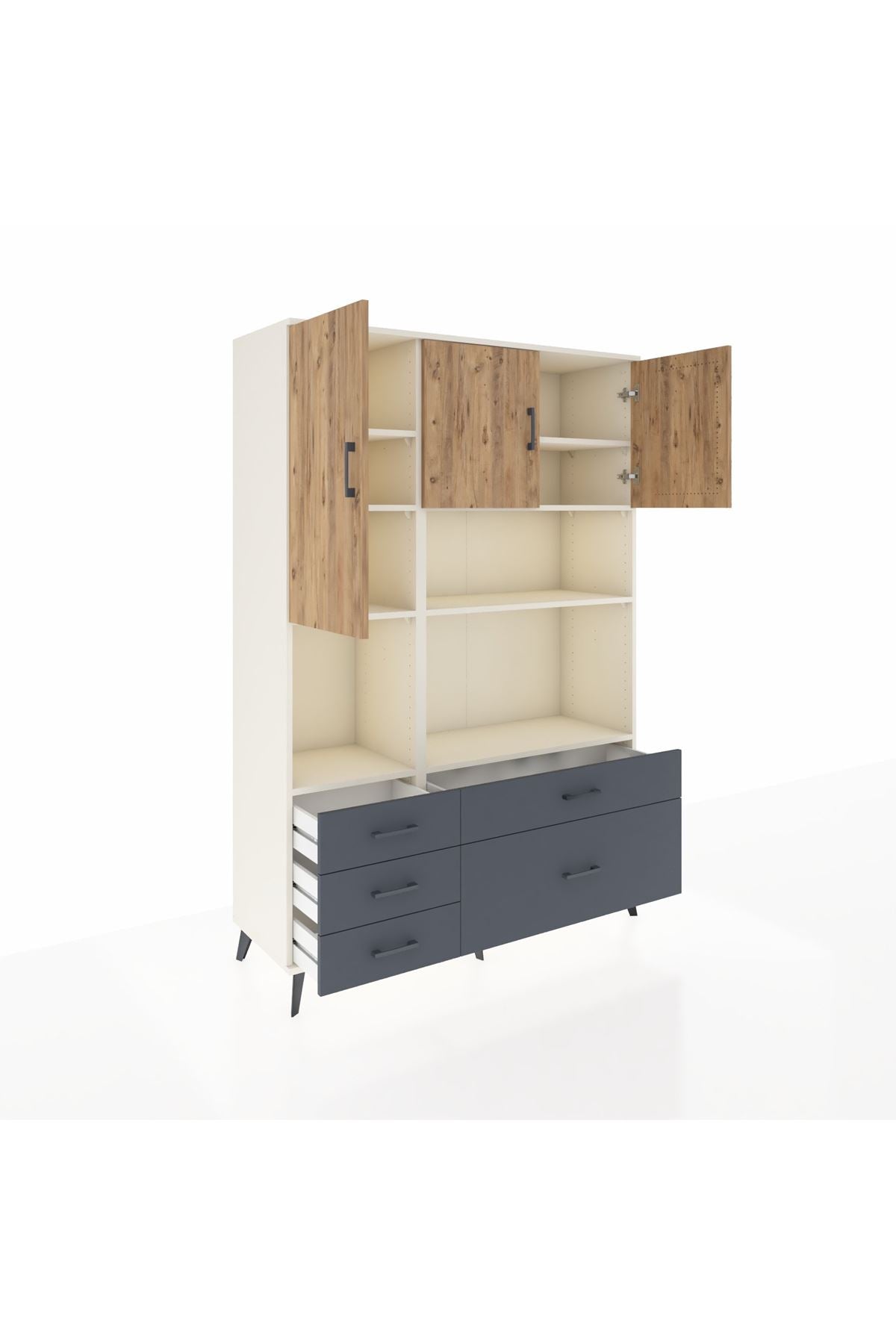 Hyperion Dolap 8 Raflı 5 Çekmeceli 3 Kapaklı 132x44x195 Aytaşı-Çam/Antrasit