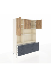 Hyperion Dolap 8 Raflı 5 Çekmeceli 3 Kapaklı 132x44x195 Aytaşı-Çam/Antrasit