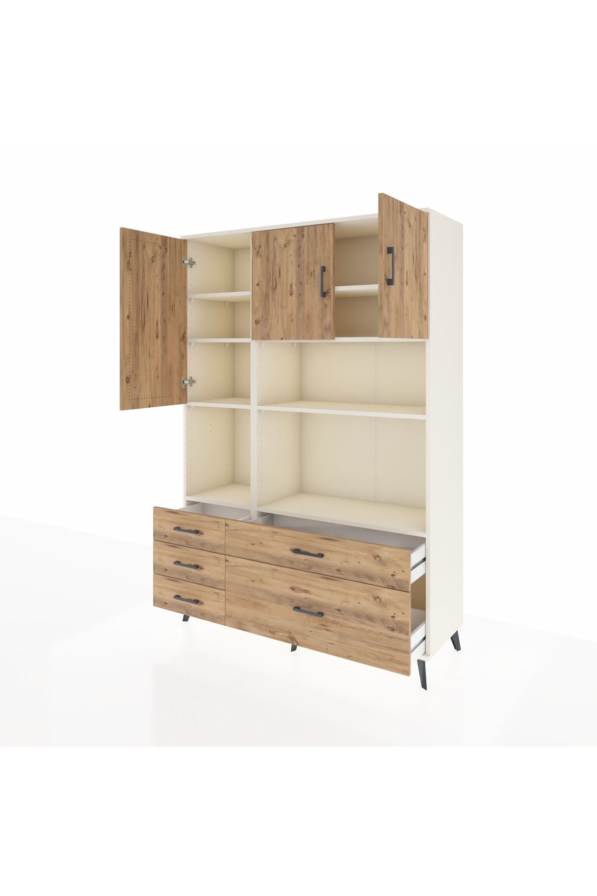 Hyperion Dolap 8 Raflı 5 Çekmeceli 3 Kapaklı 132x44x195 Aytaşı-Çam/Çam