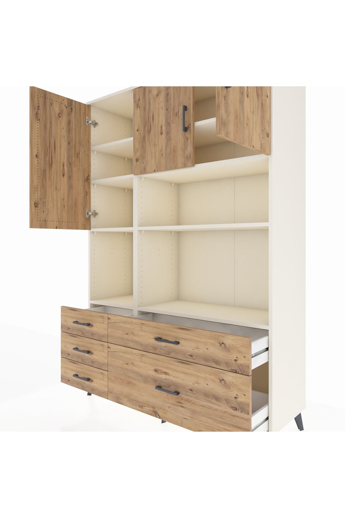 Hyperion Dolap 8 Raflı 5 Çekmeceli 3 Kapaklı 132x44x195 Aytaşı-Çam/Çam