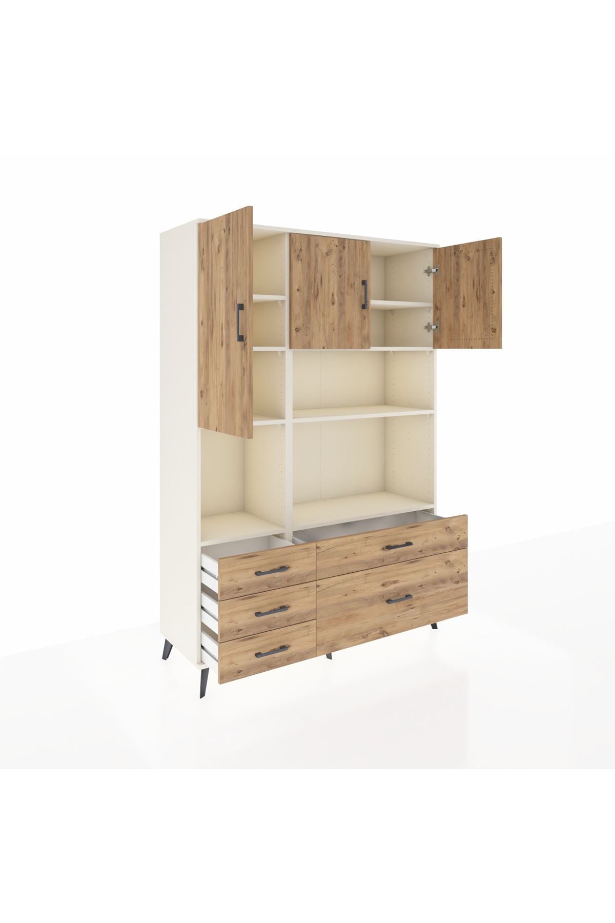 Hyperion Dolap 8 Raflı 5 Çekmeceli 3 Kapaklı 132x44x195 Aytaşı-Çam/Çam