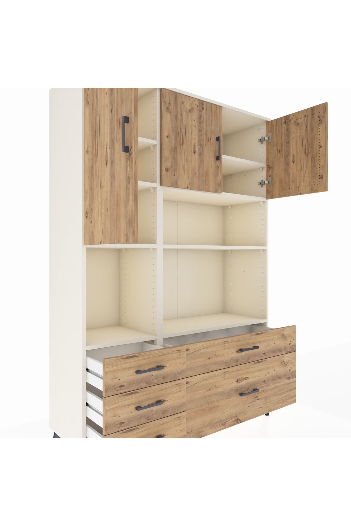 Hyperion Dolap 8 Raflı 5 Çekmeceli 3 Kapaklı 132x44x195 Aytaşı-Çam/Çam