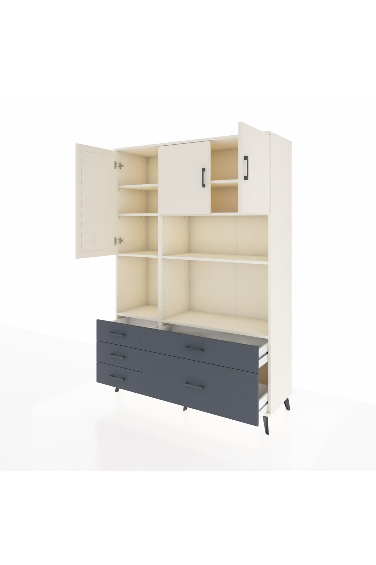 Hyperion Dolap 8 Raflı 5 Çekmeceli 3 Kapaklı 132x44x195 Aytaşı-Aytaşı/Antrasit