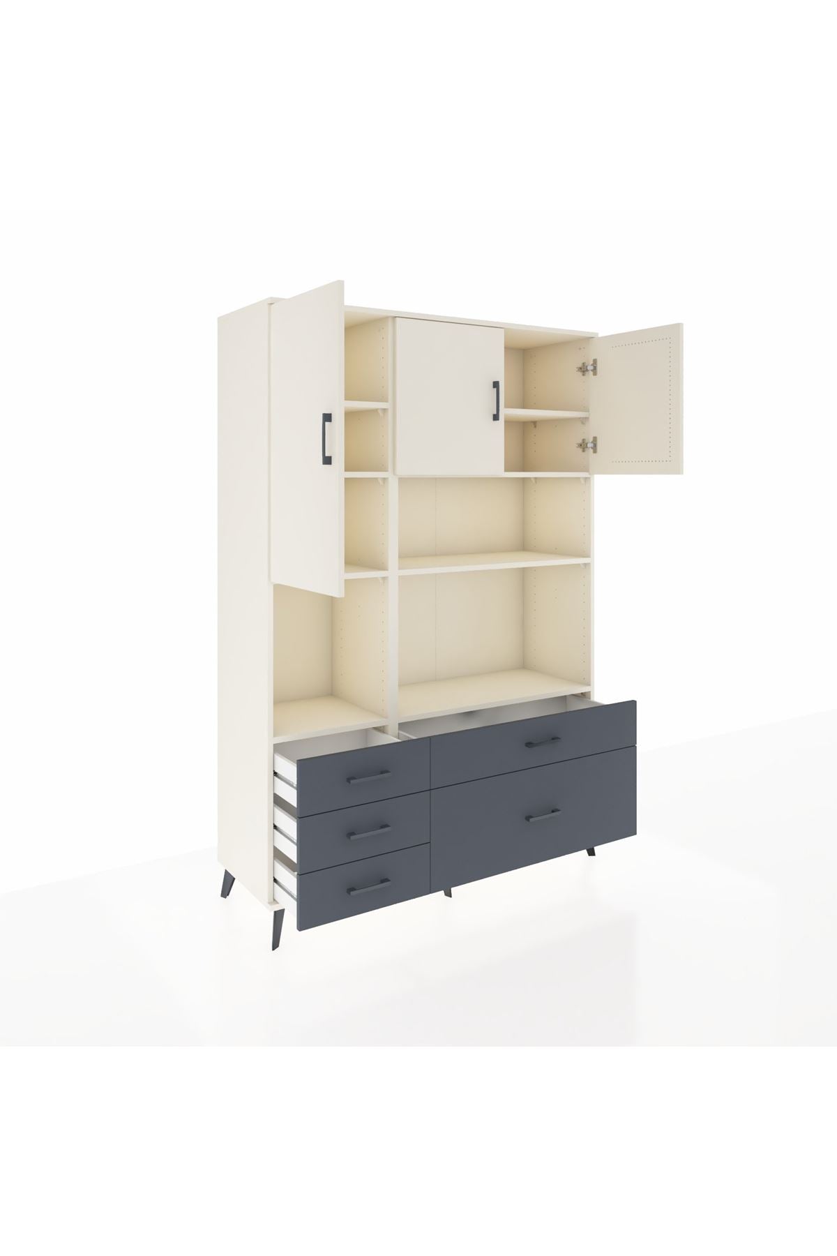 Hyperion Dolap 8 Raflı 5 Çekmeceli 3 Kapaklı 132x44x195 Aytaşı-Aytaşı/Antrasit