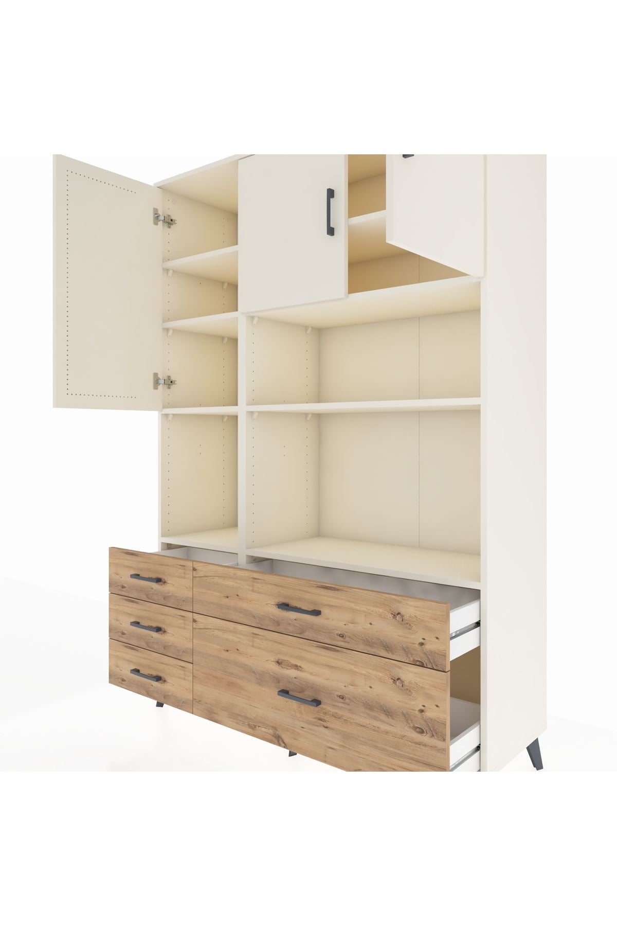 Hyperion Dolap 8 Raflı 5 Çekmeceli 3 Kapaklı 132x44x195 Aytaşı-Aytaşı/Çam