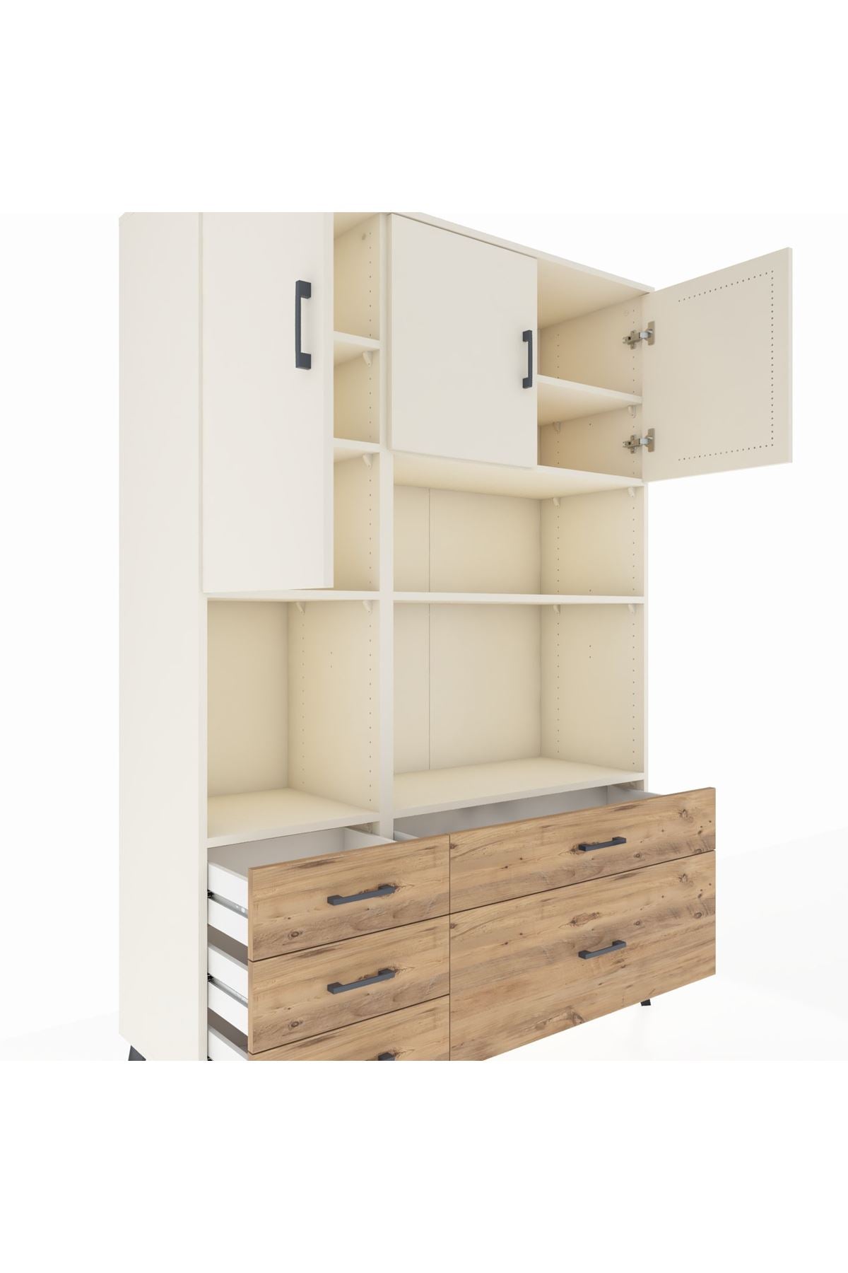 Hyperion Dolap 8 Raflı 5 Çekmeceli 3 Kapaklı 132x44x195 Aytaşı-Aytaşı/Çam