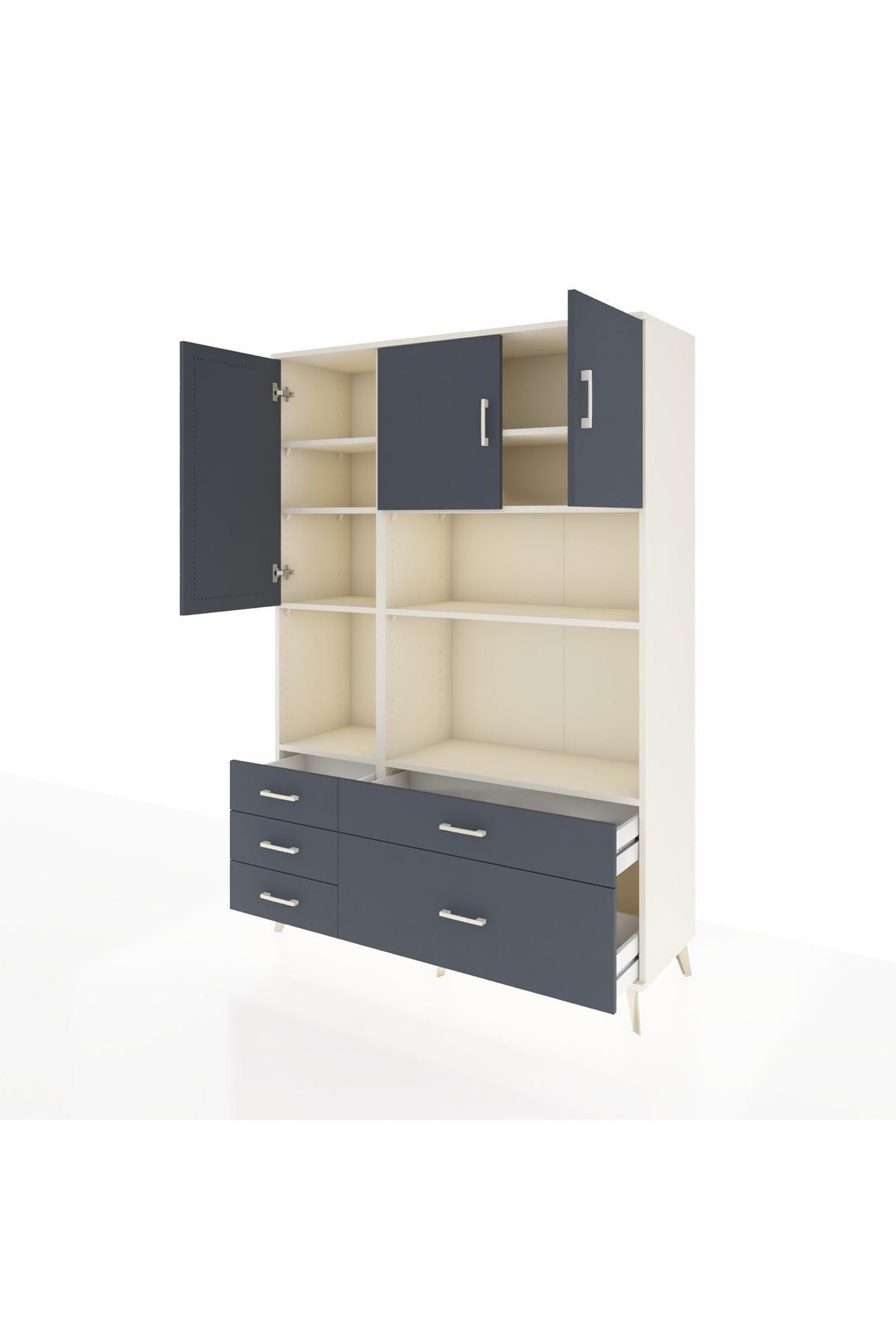 Hyperion Dolap 8 Raflı 5 Çekmeceli 3 Kapaklı 132x44x195 Aytaşı-Antrasit/Antrasit