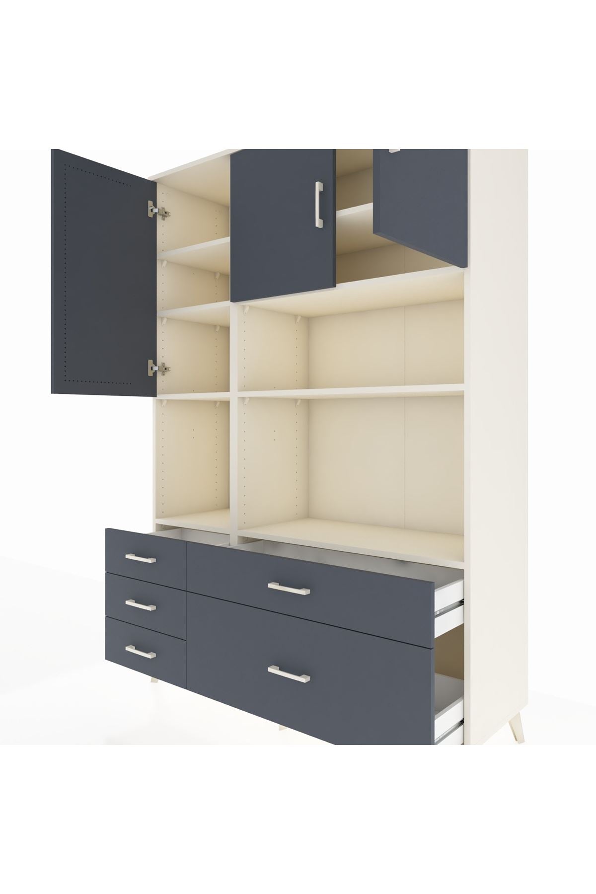 Hyperion Dolap 8 Raflı 5 Çekmeceli 3 Kapaklı 132x44x195 Aytaşı-Antrasit/Antrasit