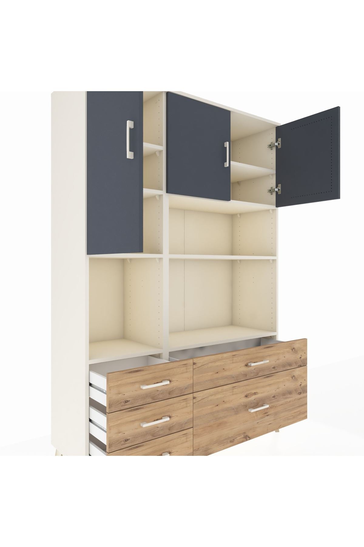 Hyperion Dolap 8 Raflı 5 Çekmeceli 3 Kapaklı 132x44x195 Aytaşı-Antrasit/Çam