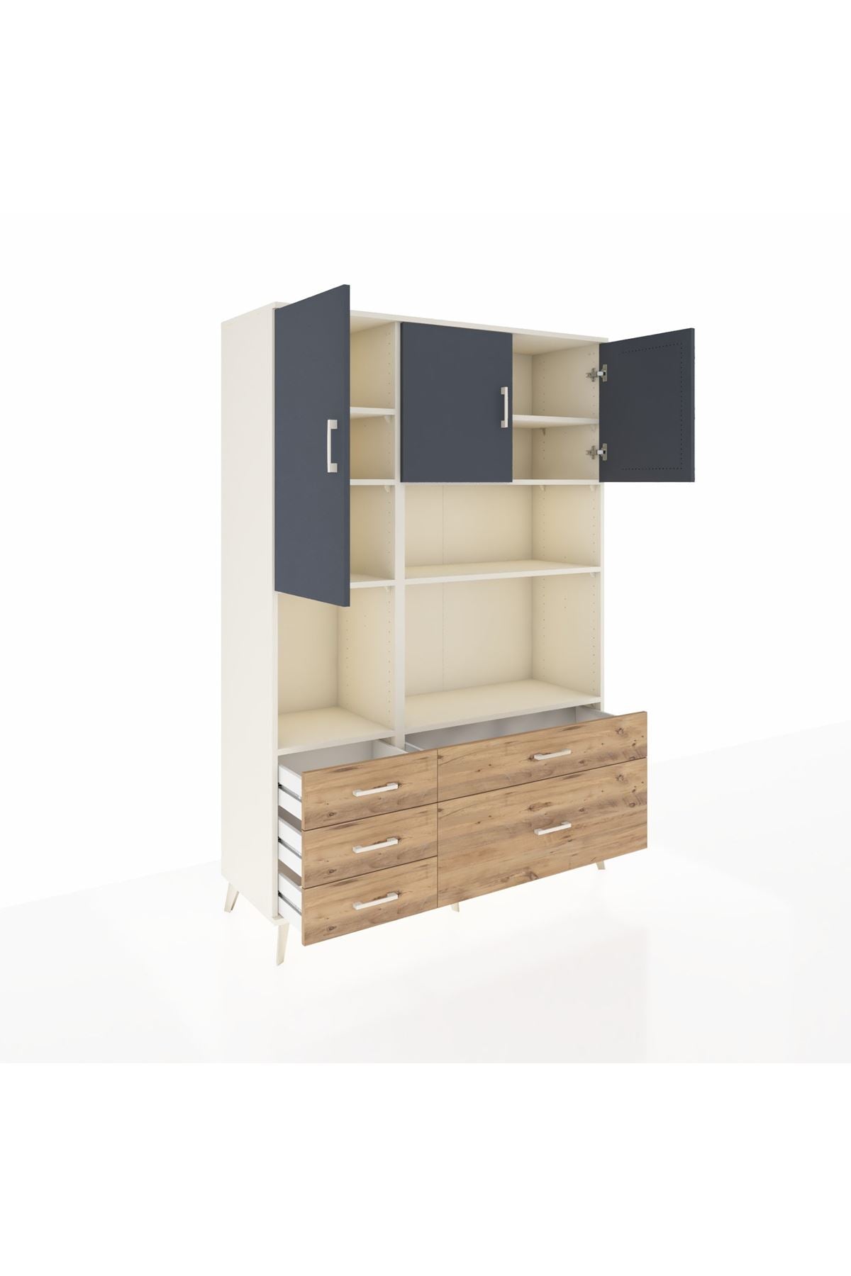 Hyperion Dolap 8 Raflı 5 Çekmeceli 3 Kapaklı 132x44x195 Aytaşı-Antrasit/Çam